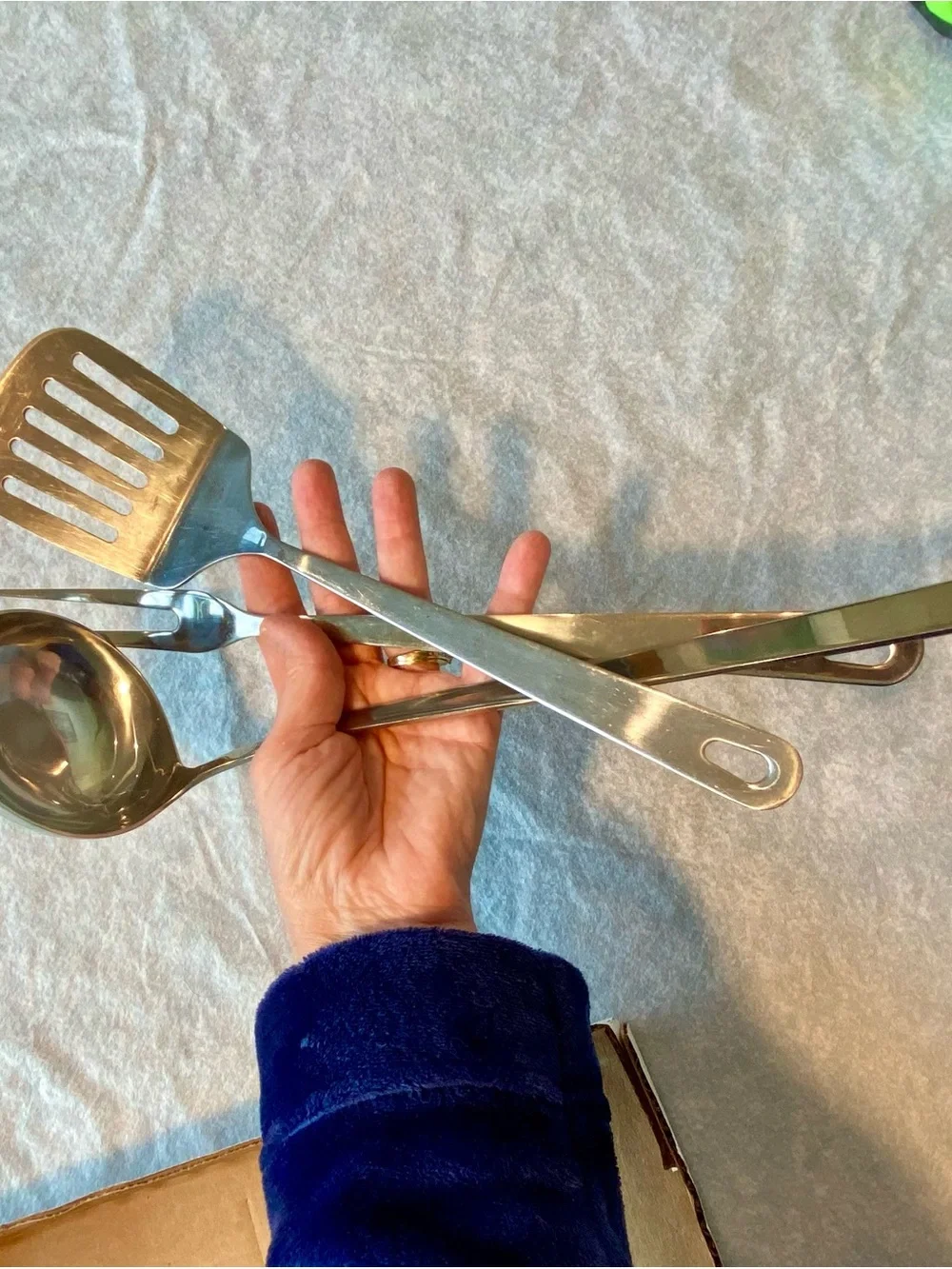 Wolfgang Puck Bistro Stainless Steel 3-pcSilver Ladle, Slotted Turner & Fork